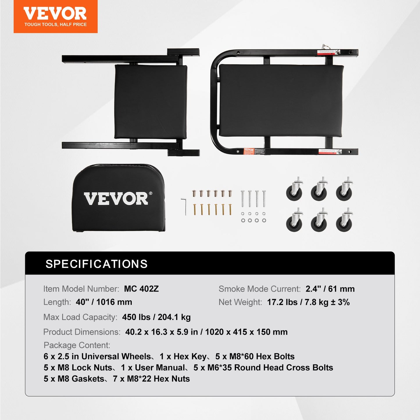 101.6 cm Foldable Z Garage Creeper Mechanic Creeper Stool 204.1 kg Capacity