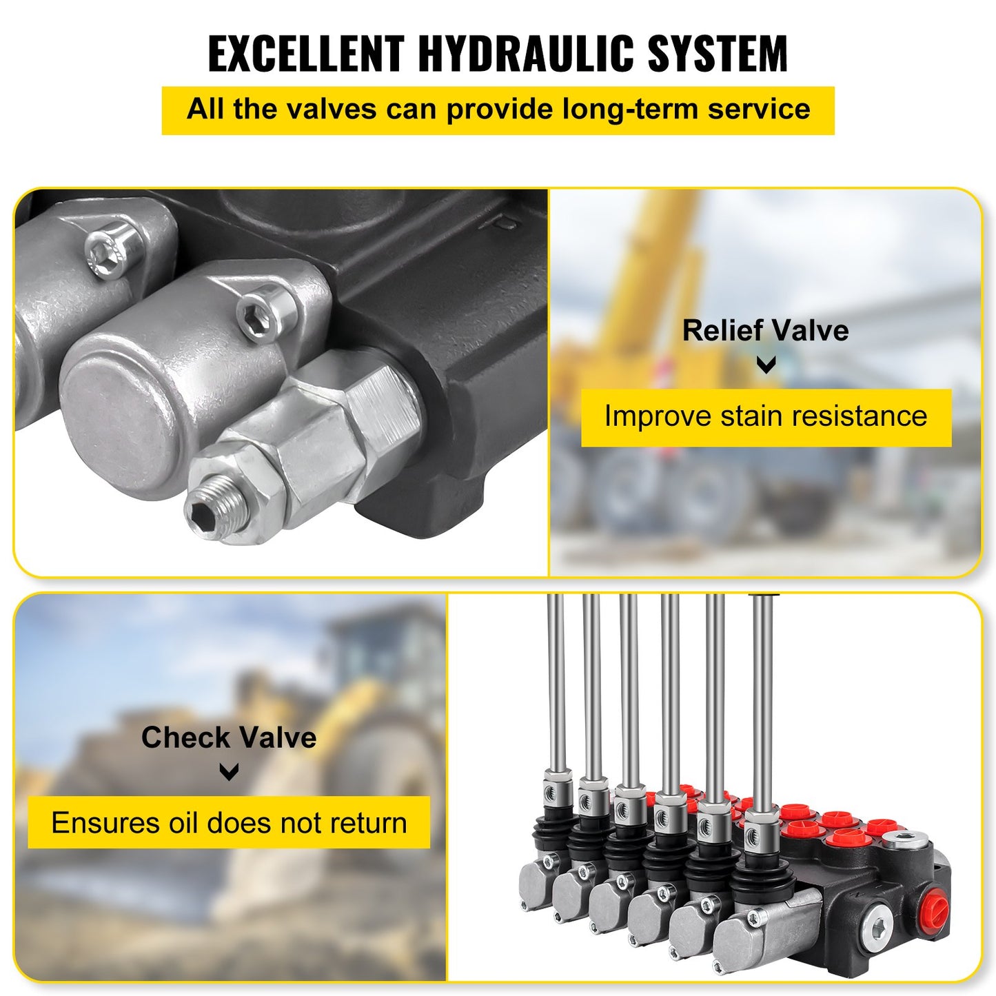 Hydraulisk riktningsventil, 6-spolig hydraulisk spolventil, 11 GPM hydraulisk lastarventil, 3600 PSI riktningsventil, Hydrauliska ventiler och kontroller för traktorer, lastare och tankar