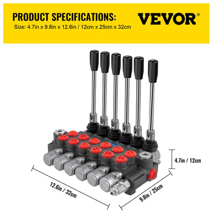 Hydraulisk riktningsventil, 6-spolig hydraulisk spolventil, 11 GPM hydraulisk lastarventil, 3600 PSI riktningsventil, Hydrauliska ventiler och kontroller för traktorer, lastare och tankar