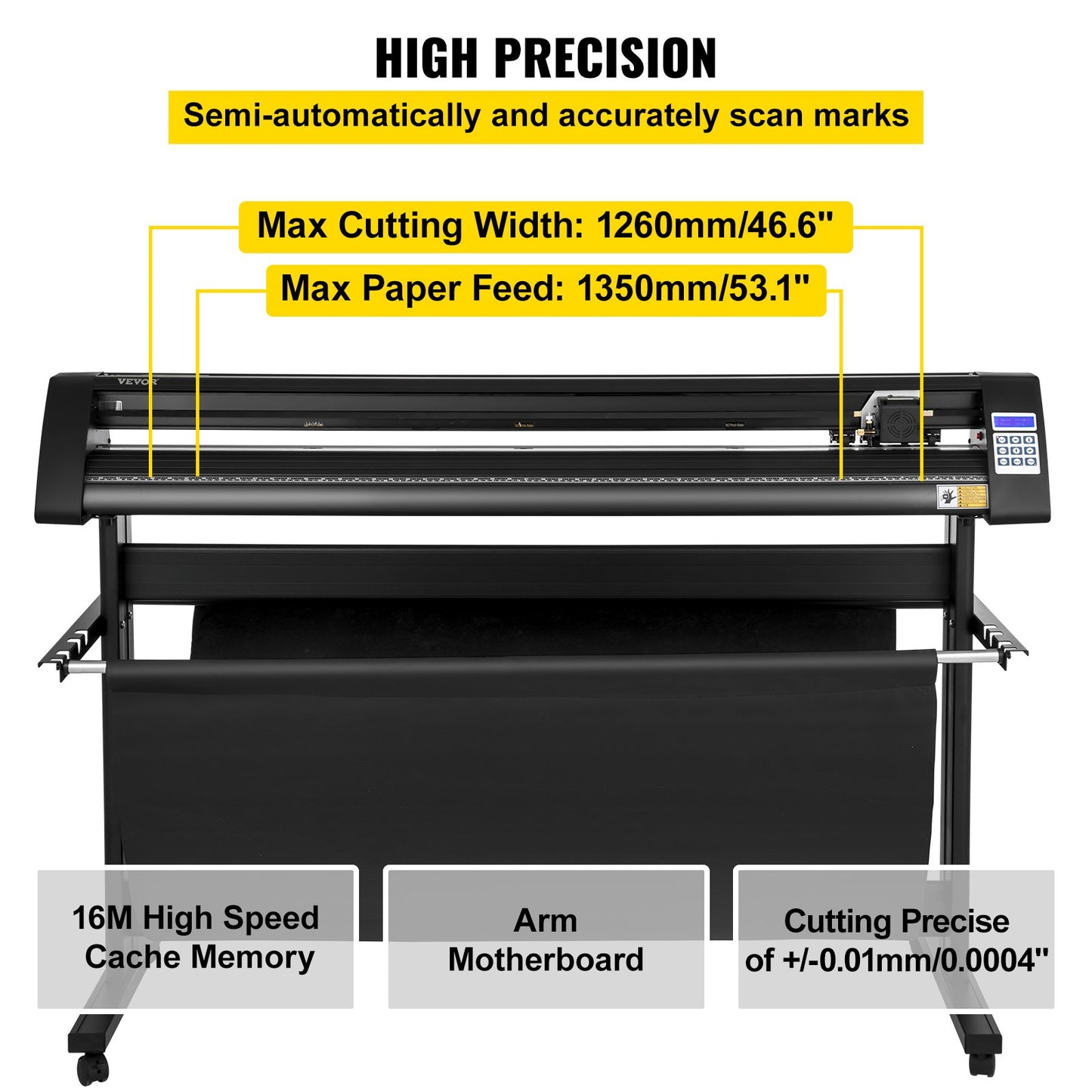 Vinyl Cutter, 1350mm Vinyl Plotter, LED Screen Plotter Cutter, Semi-Automatical Built-in Optical Eye, Compatible with SignCut Software for Mac and Windows System with Stand