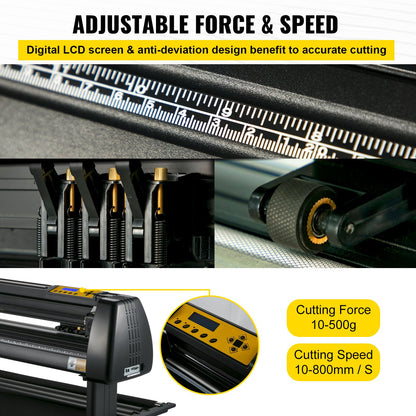 Vinyl Cutter Machine, 34 Inch Paper Feed Cutting Plotter Bundle Adjustable Force & Speed Vinyl Printer, LCD Display Windows Compatible Sign Making kit with Signmaster Software