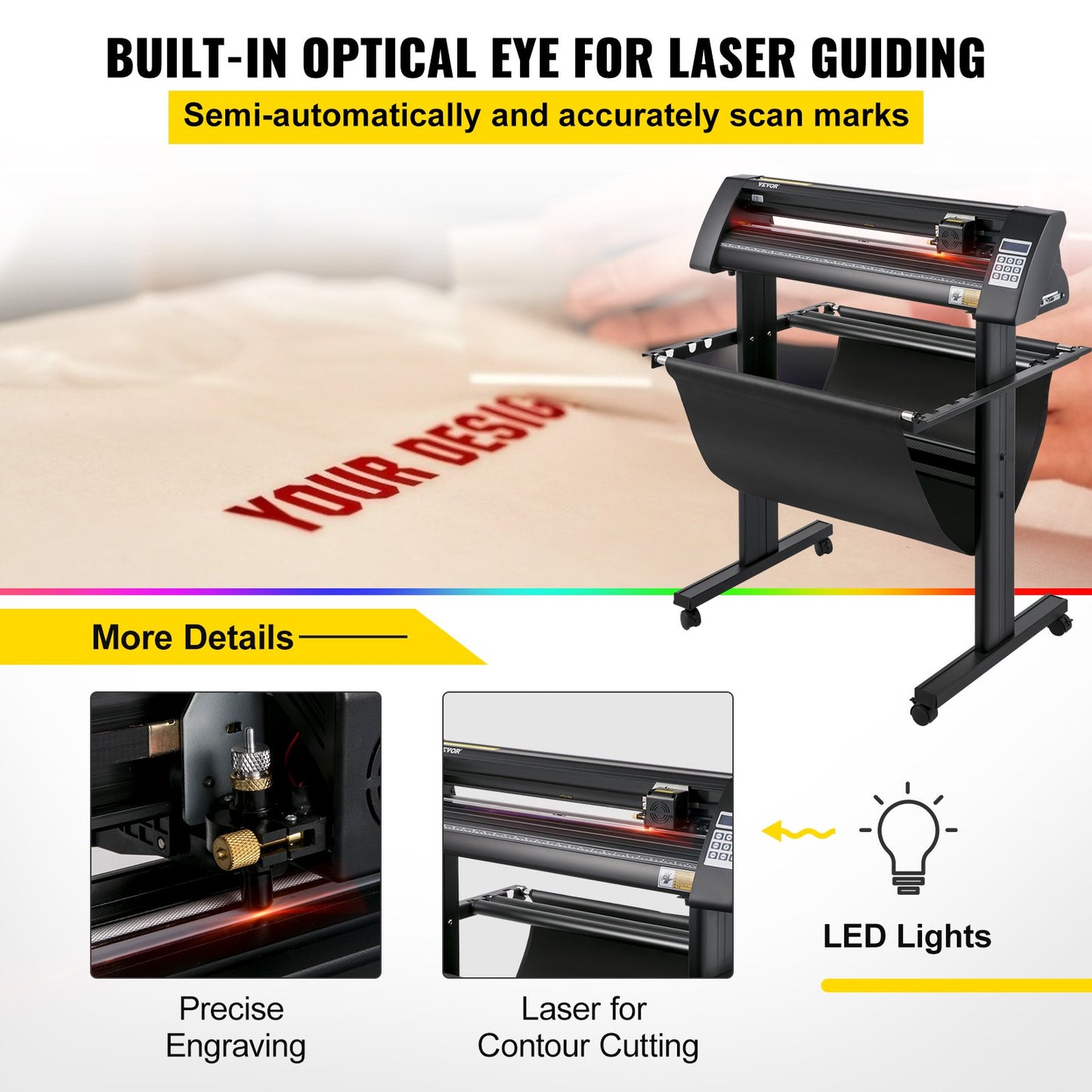 Vinyl Cutter, 720mm Vinyl Plotter, LED Screen Plotter Cutter, Semi-Automatical Built-in Optical Eye, Compatible with SignCut Software for Mac and Windows System with Stand