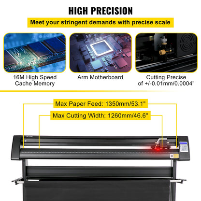 Vinyl Cutter, 1350mm Vinyl Plotter, LED Screen Plotter Cutter, Semi-Automatical Built-in Optical Eye, Compatible with SignMaster Software for Windows System with Stand