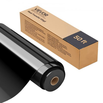 Heat Transfer Vinyl, 304.8 x 15240mm, Glossy Black HTV Iron on Vinyl Roll, Easy to Cut and Weed, Strong Adhesion, Compatible with Cutting Machines, for Various Materials, T-shirts, Pillows, Hats