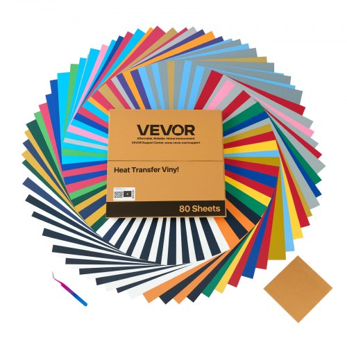 Heat Transfer Vinyl, 80 Pack, 304.8 x 304.8mm, Assorted Colors HTV Iron on Vinyl Bundle, Easy to Cut and Weed, with Accessories, Compatible with Cutting Machines, for Various Materials, T-shirts