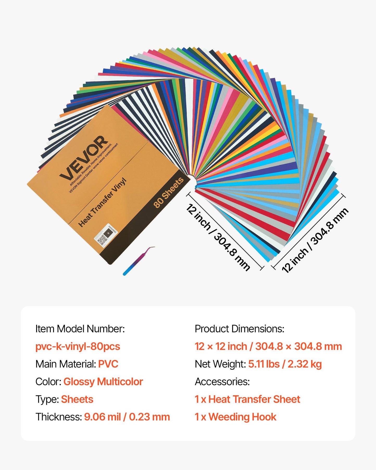 Heat Transfer Vinyl, 80 Pack, 304.8 x 304.8mm, Assorted Colors HTV Iron on Vinyl Bundle, Easy to Cut and Weed, with Accessories, Compatible with Cutting Machines, for Various Materials, T-shirts