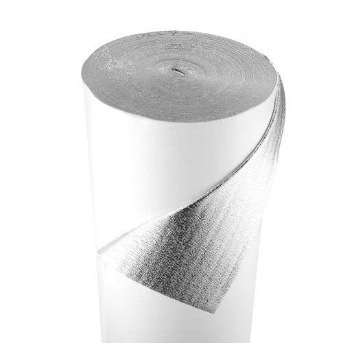 Reflective Insulation Roll, EPE Foam Core Radiant Barrier, 3mm 76.2m x 1.22 m, Aluminum Foil White PE Film Heat Reflective Shield, Thermal Insulation Roll for Garage Door Window RV Roofs