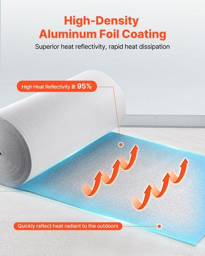Reflective Insulation Roll, EPE Foam Core Radiant Barrier, 3mm 76.2m x 1.22 m, Aluminum Foil White PE Film Heat Reflective Shield, Thermal Insulation Roll for Garage Door Window RV Roofs