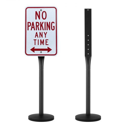 Cast Iron Sign Post, 4 ft Portable Heavy Duty Steel Post Sign Holder with Hard Plastic Base & Wheels, U-Channel Sign Stand for Garden, Courtyard, Farm or Traffic Intersection, Black