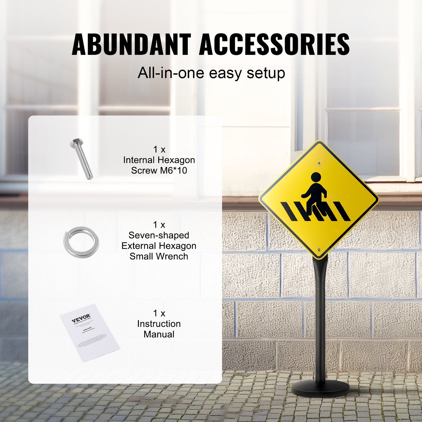 Skyltstolpe i gjutjärn, 1,2 meter bärbar, kraftig skylthållare i stål med hårdplastbas och hjul, U-kanalig skyltstativ för trädgård, innergård, gård eller trafikkorsning, svart