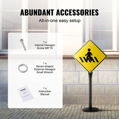 Skyltstolpe i gjutjärn, 1,2 meter bärbar, kraftig skylthållare i stål med hårdplastbas och hjul, U-kanalig skyltstativ för trädgård, innergård, gård eller trafikkorsning, svart