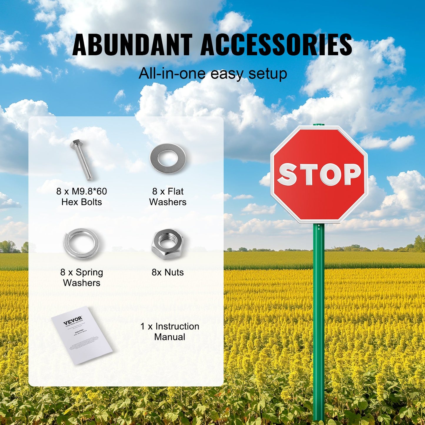 2,4 meter U-kanalskylt, 4-pack grön kraftig stålstolpe med fast konstruktion, stål U-kanalskylt för trädgård, innergård, gård eller trafikkorsning