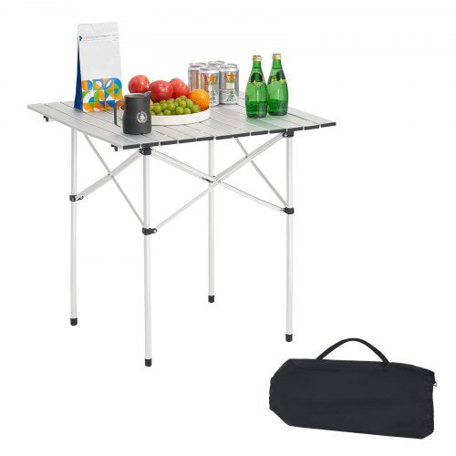 Hopfällbart campingbord, bärbara sidobord ihopfällbara, litet lättviktigt strandbord i aluminium, kompakt med bärväska, för utomhusmatlagning, tailgating, grillning, picknick, resor, silver