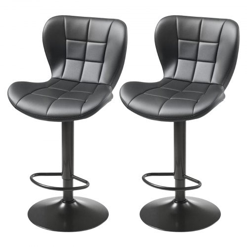 Bar Stool Set of 2, Modern PU Leather Counter Height Stools, Swivel Kitchen Barstool with Back and Footrest, Height Adjustable Armless Bar Chair, Island Barstools for Kitchen, Dining Room, Black
