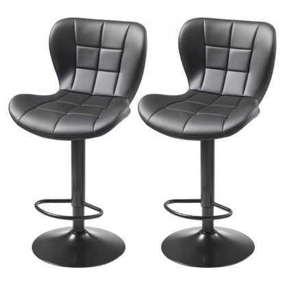 Bar Stool Set of 2, Modern PU Leather Counter Height Stools, Swivel Kitchen Barstool with Back and Footrest, Height Adjustable Armless Bar Chair, Island Barstools for Kitchen, Dining Room, Black