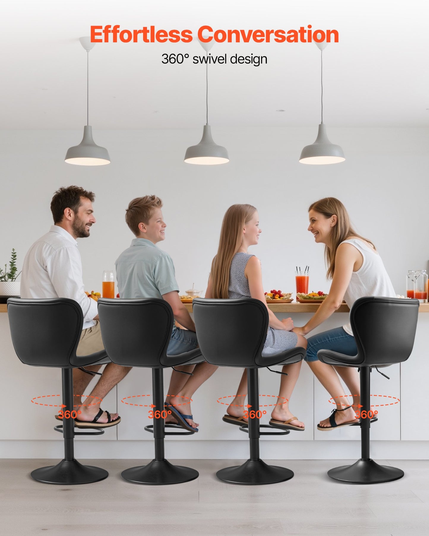 Bar Stool Set of 2, Modern PU Leather Counter Height Stools, Swivel Kitchen Barstool with Back and Footrest, Height Adjustable Armless Bar Chair, Island Barstools for Kitchen, Dining Room, Black
