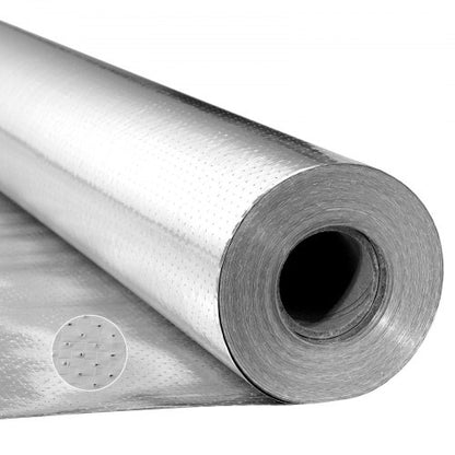 Double Reflective Insulation Roll, Perforated Woven Fabric Radiant Barrier, 0.15mm 76.2m x 1.22m, Double-Sided Aluminum Foil Heat Reflective Shield, Thermal Insulation Roll for Window RV Roof