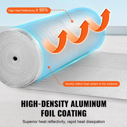 Double Reflective Insulation Roll, Foam Core Radiant Barrier, 3.2 mm 48 in x 100 ft, Double-Sided Aluminum Foil EPE Foam Heat Reflective Shield, Thermal Insulation Roll for Window RV Roof