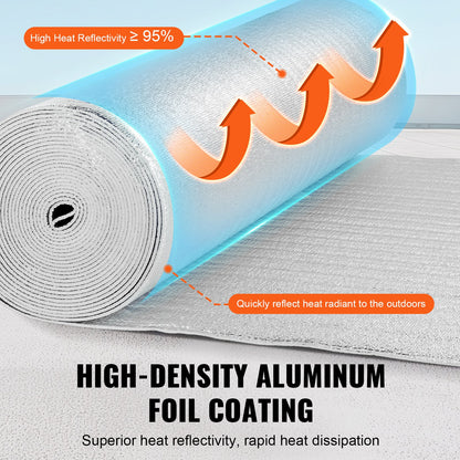 Double Reflective Insulation Roll, Foam Core Radiant Barrier, 3.2 mm 48 in x 50 ft, Double-Sided Aluminum Foil EPE Foam Heat Reflective Shield, Thermal Insulation Roll for Window RV Roof
