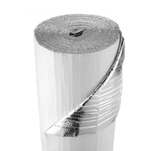 Reflective Insulation Roll, Double-Layer Air Bubble Radiant Barrier, 6mm 30.48 m x 1.22 m, Aluminum Foil White PE Film Heat Reflective Shield, Thermal Insulation Roll for Garage Door Window RV Roofs