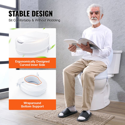 Raised Toilet Seat, 6" Height Raised, 300 lbs Weight Capacity, Universal Toilet Seat Riser, Screw Rod Locking, with Toilet Seat, for Elderly, Handicap, Patient, Pregnant, Medical