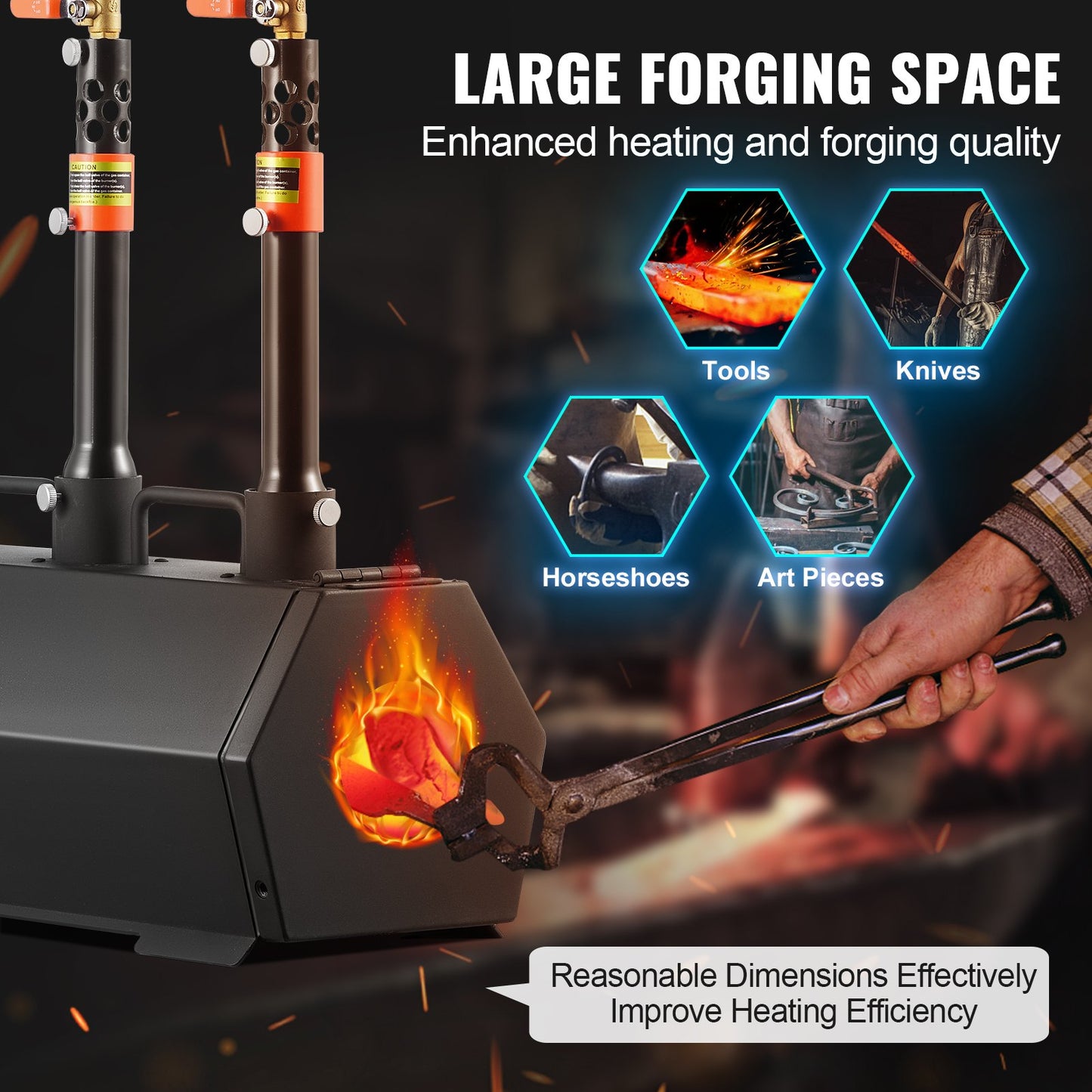 Portable Propane Forge, 3 Burner Farrier Forge, 2600℉ Tool and Knife Making Blacksmithing Gas Forge, Large Capacity Hexagon Cold-Rolled Steel Gas Forging Tools and Equipment for Metal Forging