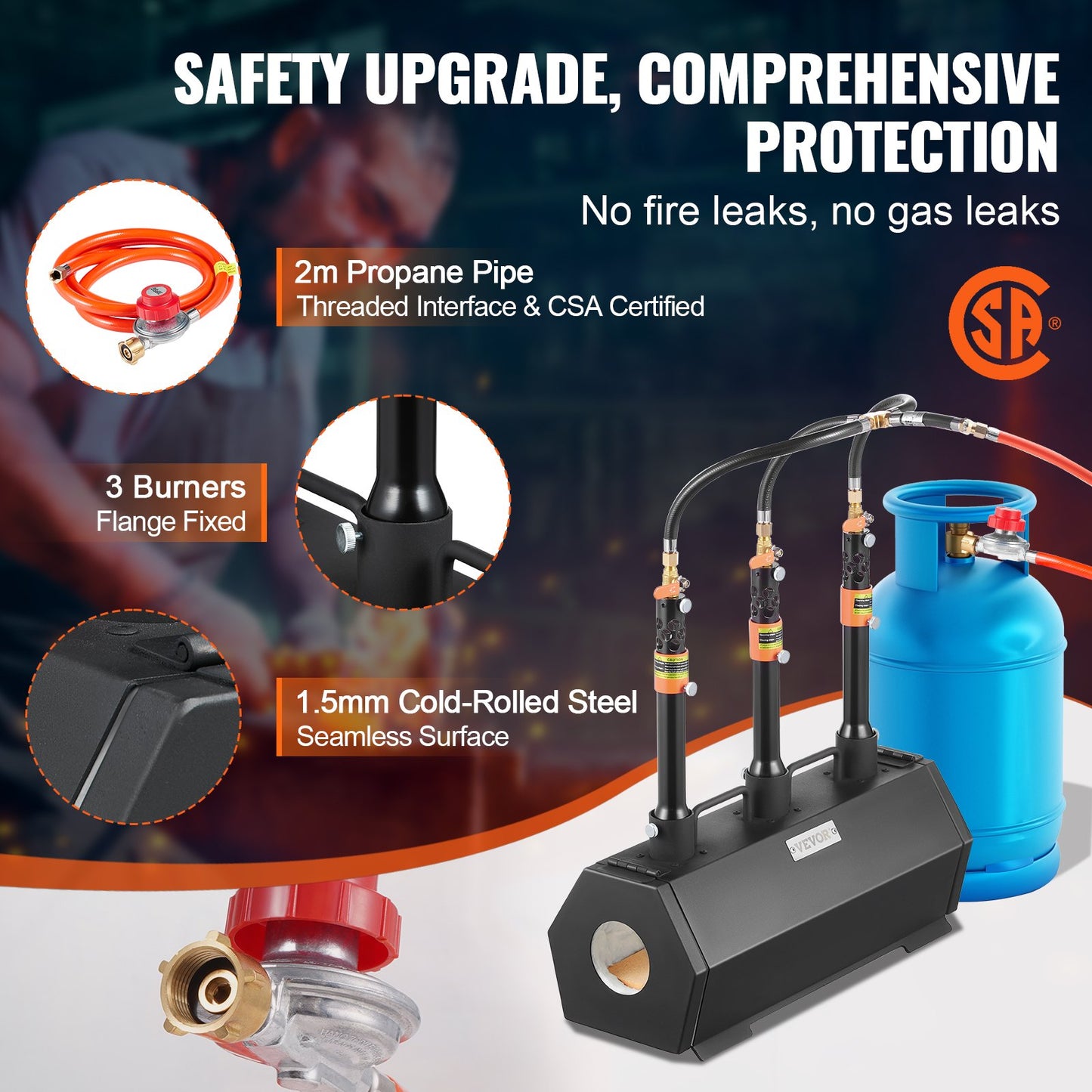 Portable Propane Forge, 3 Burner Farrier Forge, 2600℉ Tool and Knife Making Blacksmithing Gas Forge, Large Capacity Hexagon Cold-Rolled Steel Gas Forging Tools and Equipment for Metal Forging