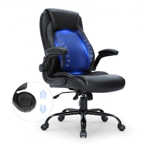 Executive Office Chair with Cutting-edge Adjustable Lumbar Support, High Back PU Leather Office Chair Ergonomic for Back Pain, with Padded Flip-up Arms