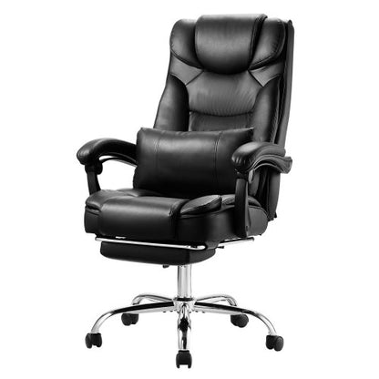 Executive Chair, High Back Office Chair with Footrest and Lumbar Pillow, Ergonomic Desk Chair 135° Recline & Adjustable Height, PU Leather Swivel Rolling Chair for Work, Study, Game, Black