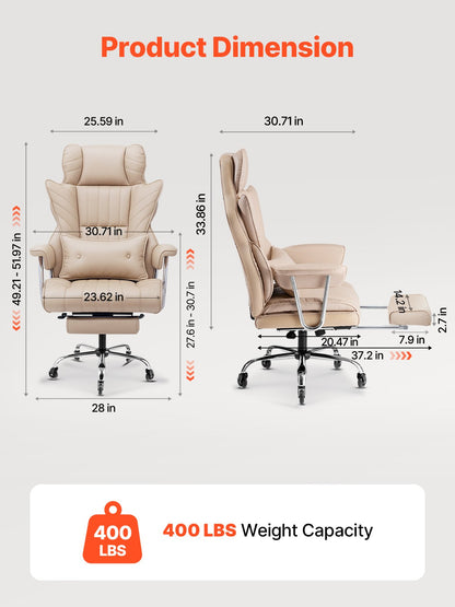 Executive Office Chair, High Back Chair with Footrest and Removable Armrests, Ergonomic Desk Chair High-Resilience Foam Cushion, PU Leather Swivel Rolling Chair for Work, Study, Game, Brown