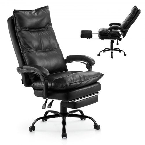 Executive Office Chair, High Back Chair with Footrest and Lumbar Pillow, Ergonomic Desk Chair 135° Recline & Adjustable Height, PU Leather Swivel Rolling Chair for Work, Study, Game, Black