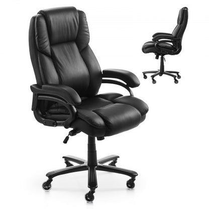 Executive Chair, Kontorsstol med hög rygg och vredstyrt svankstöd, Ergonomisk skrivbordsstol Justerbar lutning och höjd, Snurrstol i PU-läder med rullfunktion för arbete, studier, spel, Svart