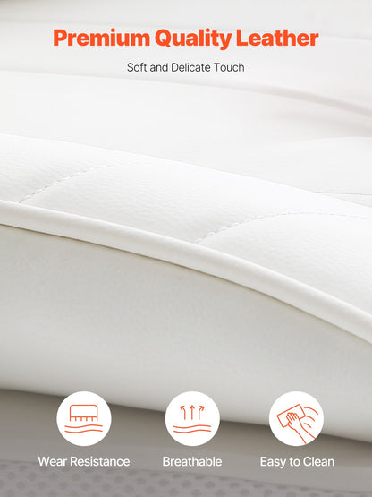 Reclining Office Chair with Footrest, Heavy Duty PU Leather Wide Office Chair, Big and Tall Executive Office Chairs with Lumbar Support, Strong Metal Base Quiet Wheels, White