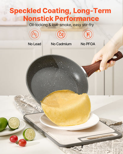 Stekpanna, Äggpannor i Aluminium, Set med 3 delar (250, 280, 325 mm), Robusta Stekpannor med Värmebeständigt Handtag, Kockens Köksredskap, För Gas, El, Induktion, Grå