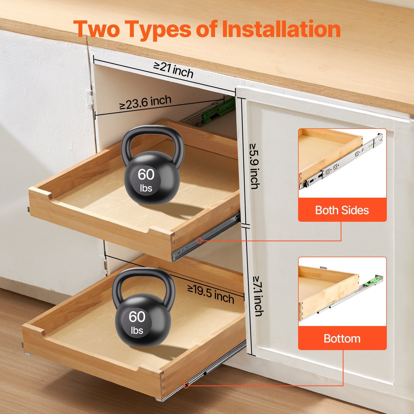 Pull Out Cabinet Organizer, 20"W x 21"D Cabinet Drawer, Soft Close Slide out Shelf, Heavy-Duty Sliding Wood Drawer, Bottom and Side Assembly Base Cabinet Organization for Kitchen Pantry Bathroom