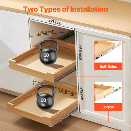 Pull Out Cabinet Organizer, 20"W x 21"D Cabinet Drawer, Soft Close Slide out Shelf, Heavy-Duty Sliding Wood Drawer, Bottom and Side Assembly Base Cabinet Organization for Kitchen Pantry Bathroom