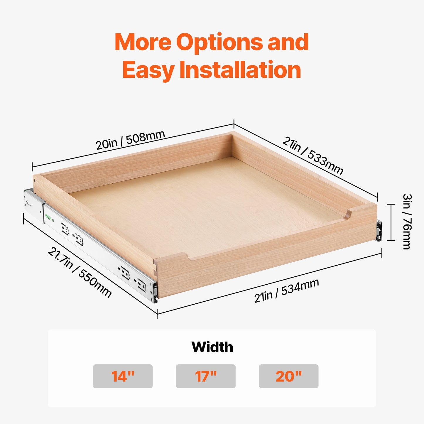 Pull Out Cabinet Organizer, 20"W x 21"D Cabinet Drawer, Soft Close Slide out Shelf, Heavy-Duty Sliding Wood Drawer, Bottom and Side Assembly Base Cabinet Organization for Kitchen Pantry Bathroom