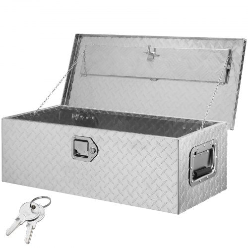 Heavy Duty Aluminum Truck Bed Tool Box, Diamond Plate Tool Box with Side Handle and Lock Keys, Storage Tool Box Chest Box Organizer for Pickup, Truck Bed, RV, Trailer, 76.2x33x24.4 cm, Silver