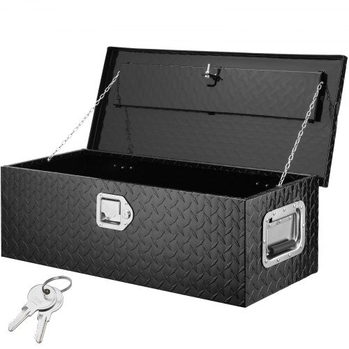 Heavy Duty Aluminum Truck Bed Tool Box, Diamond Plate Tool Box with Side Handle and Lock Keys, Storage Tool Box Chest Box Organizer for Pickup, Truck Bed, RV, Trailer, 762 x 330 x 244 mm, Black
