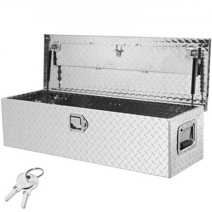 Heavy Duty Aluminum Truck Bed Tool Box, Diamond Plate Tool Box with Side Handle and Lock Keys, Storage Tool Box Chest Box Organizer for Pickup, Truck Bed, RV, Trailer, 99.1x33x25.4 cm, Silver