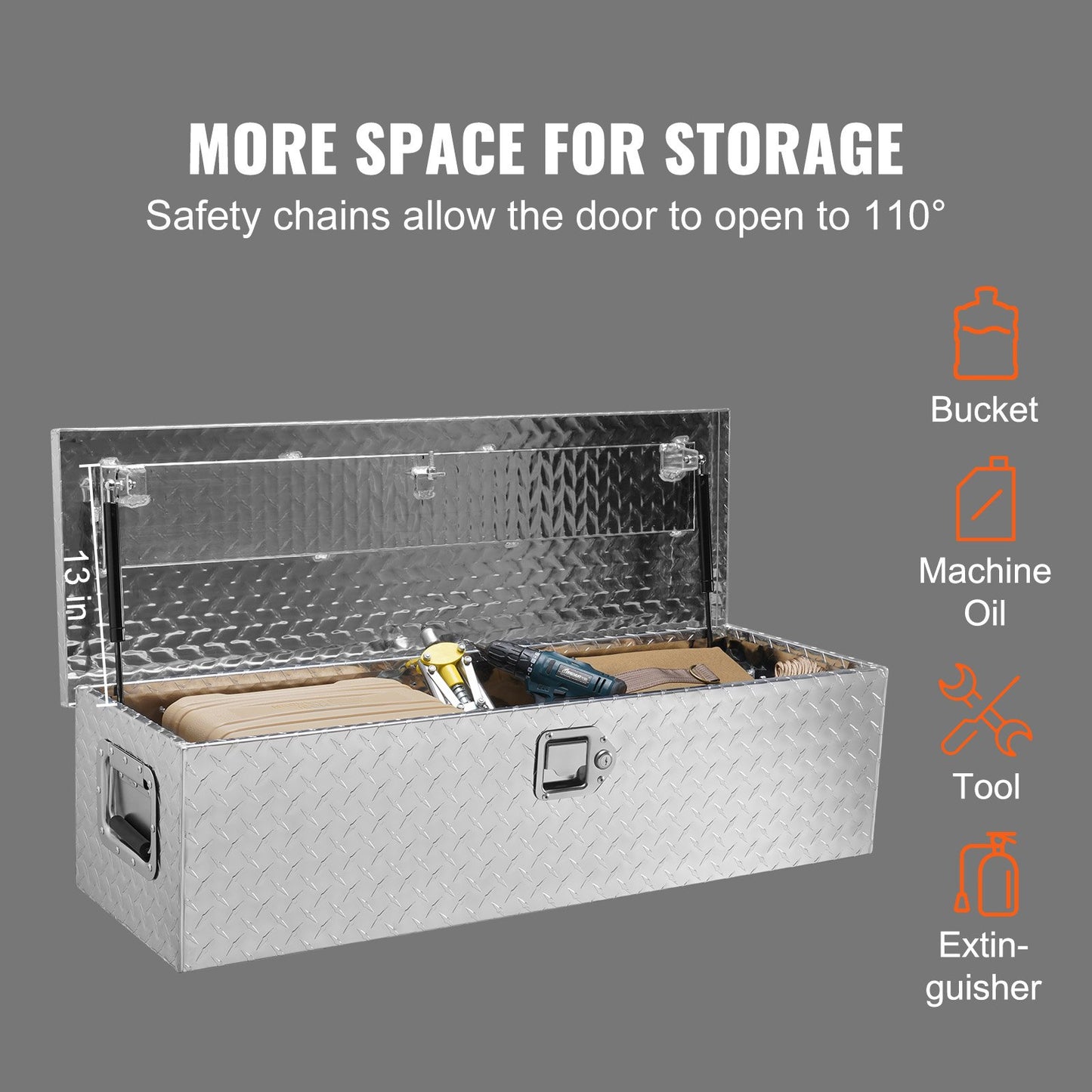 Heavy Duty Aluminum Truck Bed Tool Box, Diamond Plate Tool Box with Side Handle and Lock Keys, Storage Tool Box Chest Box Organizer for Pickup, Truck Bed, RV, Trailer, 99.1x33x25.4 cm, Silver