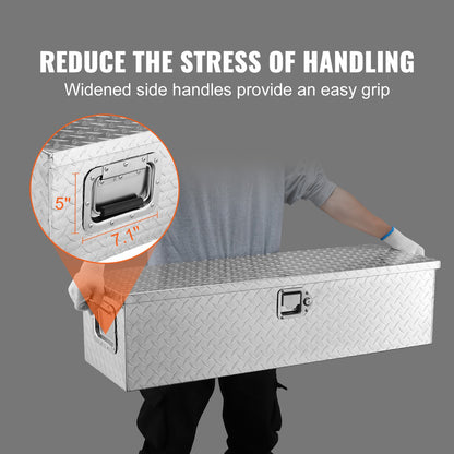 Heavy Duty Aluminum Truck Bed Tool Box, Diamond Plate Tool Box with Side Handle and Lock Keys, Storage Tool Box Chest Box Organizer for Pickup, Truck Bed, RV, Trailer, 99.1x33x25.4 cm, Silver