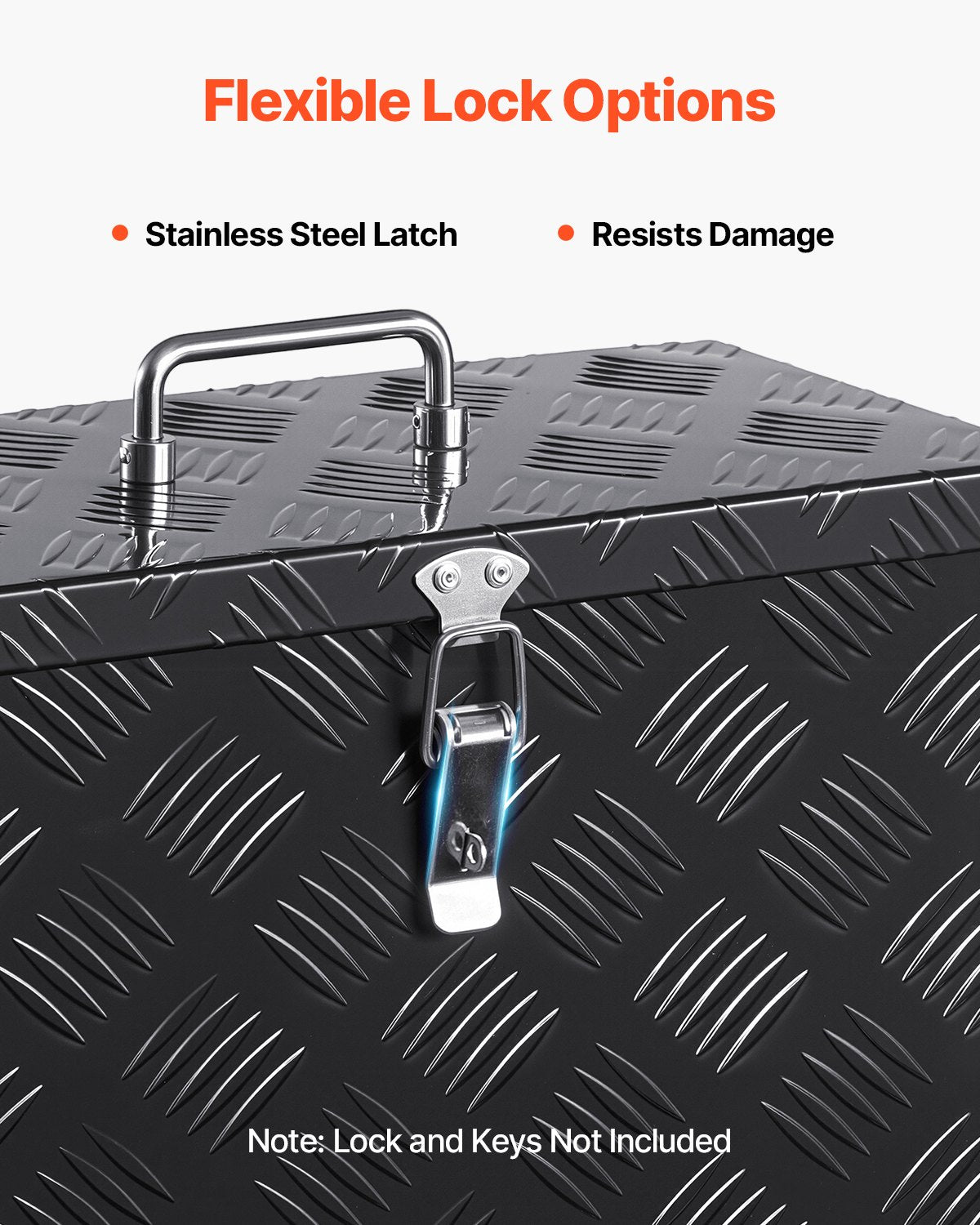 Kraftig verktygslåda i aluminium för lastbilsflak, randigt pläterat verktygslåda med sidohandtag och topphandtag, förvaringslåda för släpvagn, pickup, husbil, 16"x7,5"x10"(406x190x254mm), svart