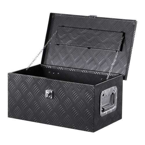 Heavy Duty Aluminum Truck Bed Tool Box, Stripes Plated Tool Box with Side Handle and Lock Keys, Storage Toolbox Chest Organizer for Trailer, Pickup, RV, 20"x12"x9.5"(508x304.8x241.3mm), Black