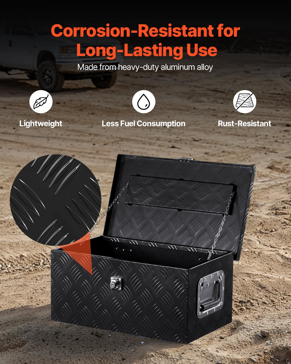 Heavy Duty Aluminum Truck Bed Tool Box, Stripes Plated Tool Box with Side Handle and Lock Keys, Storage Toolbox Chest Organizer for Trailer, Pickup, RV, 20"x12"x9.5"(508x304.8x241.3mm), Black