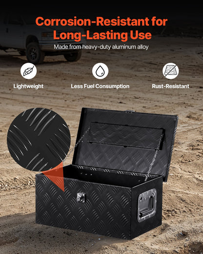 Heavy Duty Aluminum Truck Bed Tool Box, Stripes Plated Tool Box with Side Handle and Lock Keys, Storage Toolbox Chest Organizer for Trailer, Pickup, RV, 20"x12"x9.5"(508x304.8x241.3mm), Black