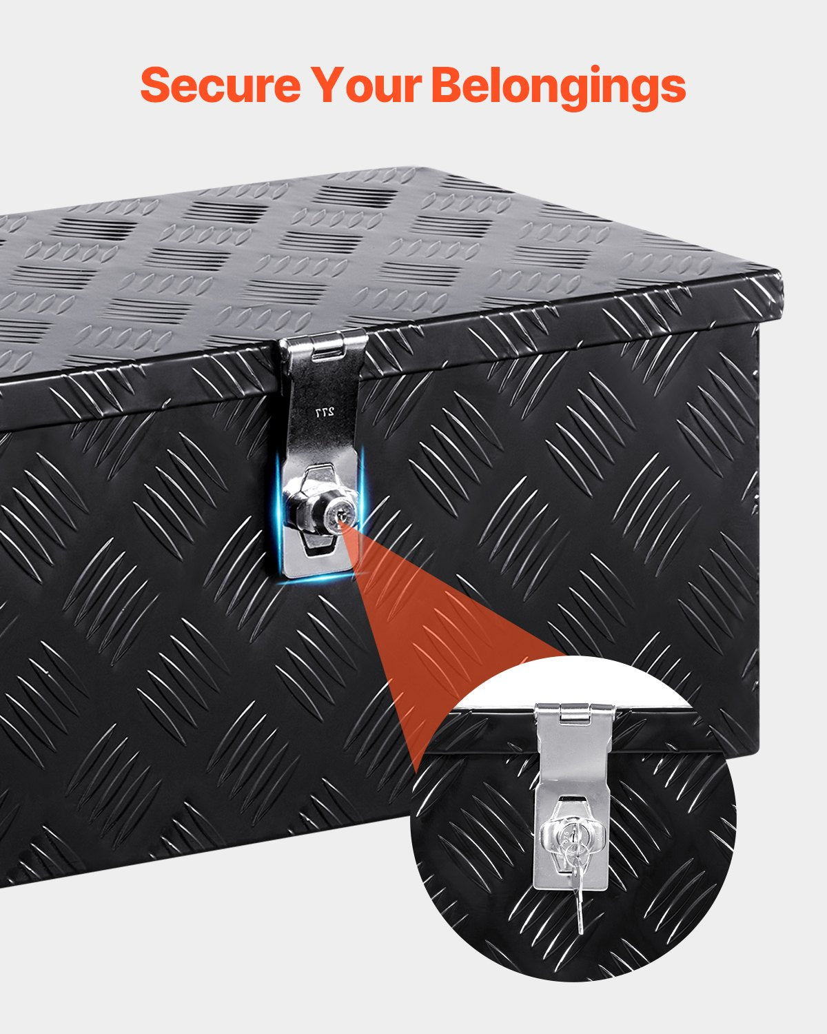 Heavy Duty Aluminum Truck Bed Tool Box, Stripes Plated Tool Box with Side Handle and Lock Keys, Storage Toolbox Chest Organizer for Trailer, Pickup, RV, 20"x12"x9.5"(508x304.8x241.3mm), Black