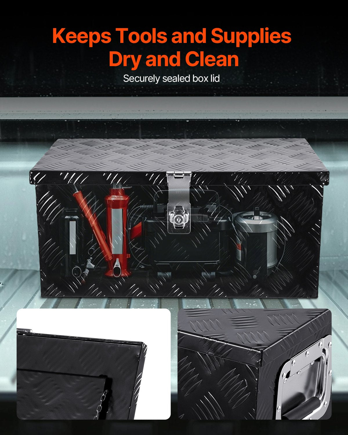 Heavy Duty Aluminum Truck Bed Tool Box, Stripes Plated Tool Box with Side Handle and Lock Keys, Storage Toolbox Chest Organizer for Trailer, Pickup, RV, 20"x12"x9.5"(508x304.8x241.3mm), Black