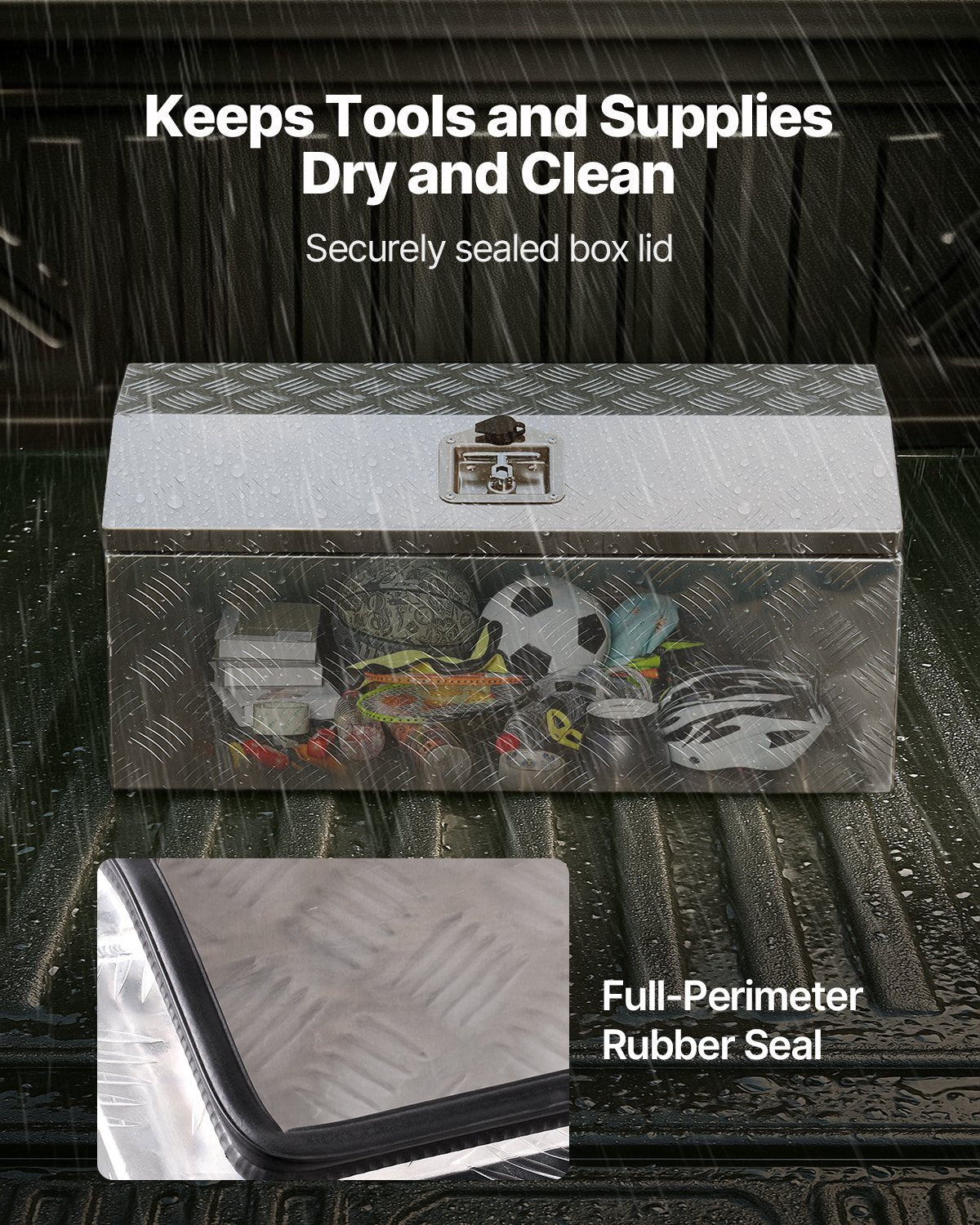 Verktygslåda i kraftigt aluminiumflak, ränderpläterad verktygslåda med sidohandtag och T-låsnycklar, förvaringslåda för släpvagn, pickup, husbil, 762 x 330,2 x 330,2 mm, silver