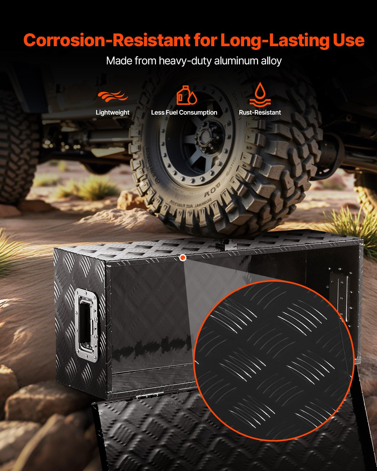 Kraftig verktygslåda i aluminium för lastbilsflak, randigt pläterad verktygslåda med sidohandtag och låsnycklar, förvaringslåda för släpvagn, pickup, husbil, 30"x13"x9.6"(762x330.2x243.84mm), svart